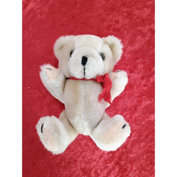 Vintage Plush Beige Teddy Bear With Red Ribbon 6" Soft Stuffed Animal Toy For Ki - Picture 5 of 8